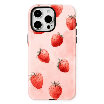 iPhone case, strawberry cherry case, iPhone 16 Pro Max cover, protective case, wireless charging