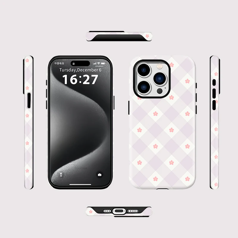 Floral Grid Luxury Case iPhone 16 Pro - Back View