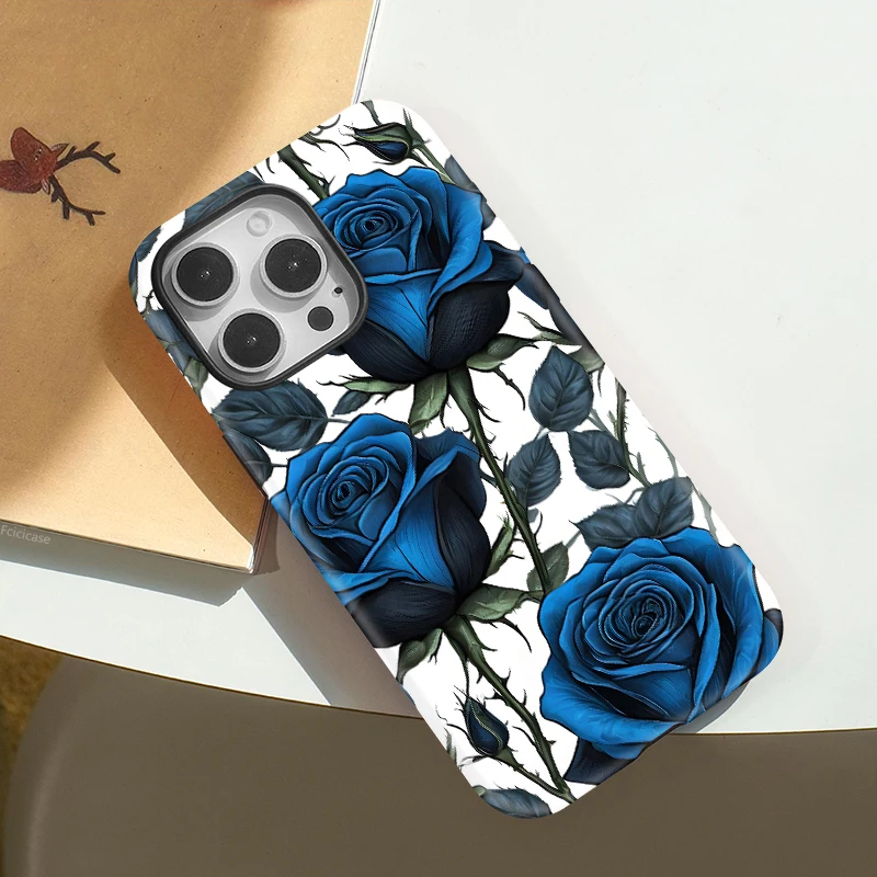 Luxury Armor Blue Rose Case iPhone 15 Pro Max - View 3
