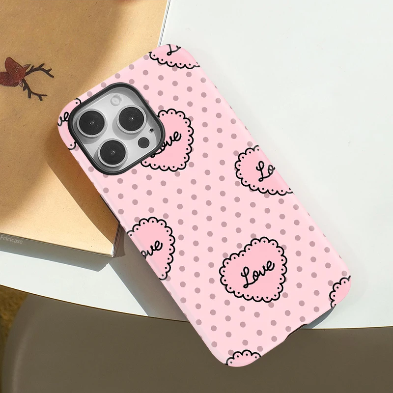 Love Heart Circular Dots 2-in-1 Case iPhone 15 Pro Max - View 3