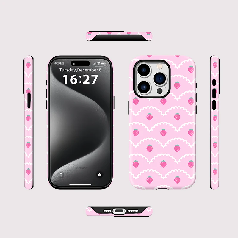 Stripe Strawberry Two-in-One Magnetic Case - iPhone 15 Pro - View 2