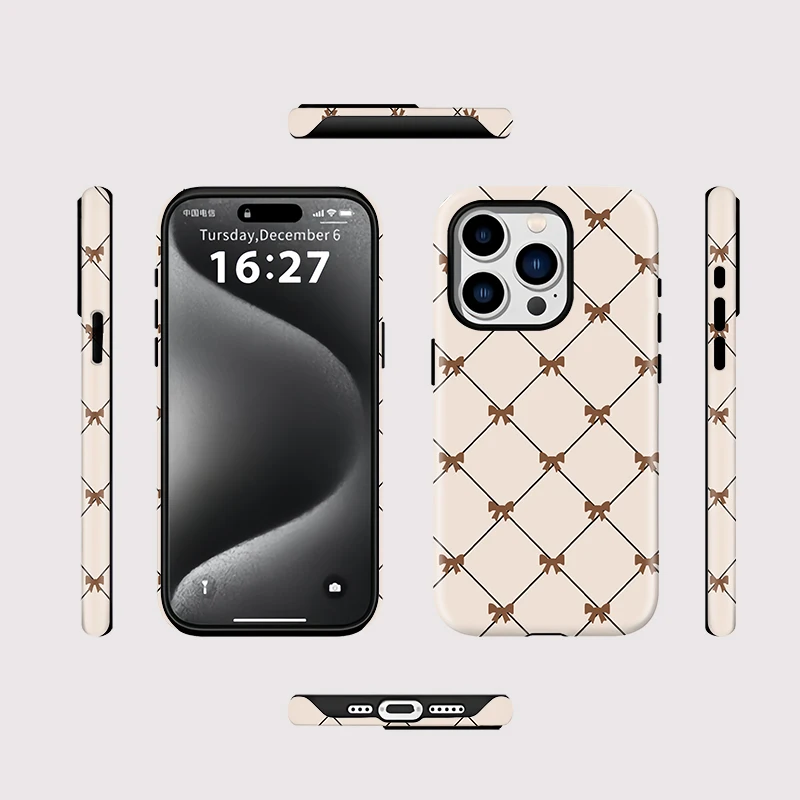 Grid Bow Knot Silicone Case iPhone 16 - View 2