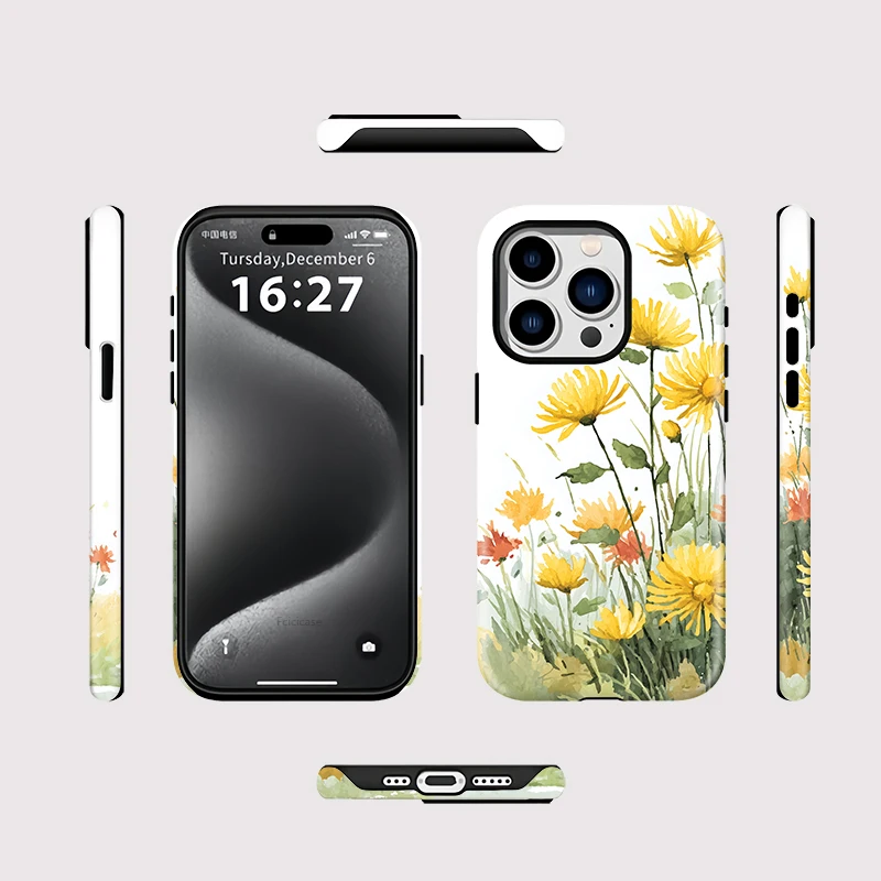 Flower Print Acrylic Shockproof Case iPhone 15 Pro Max - View 2
