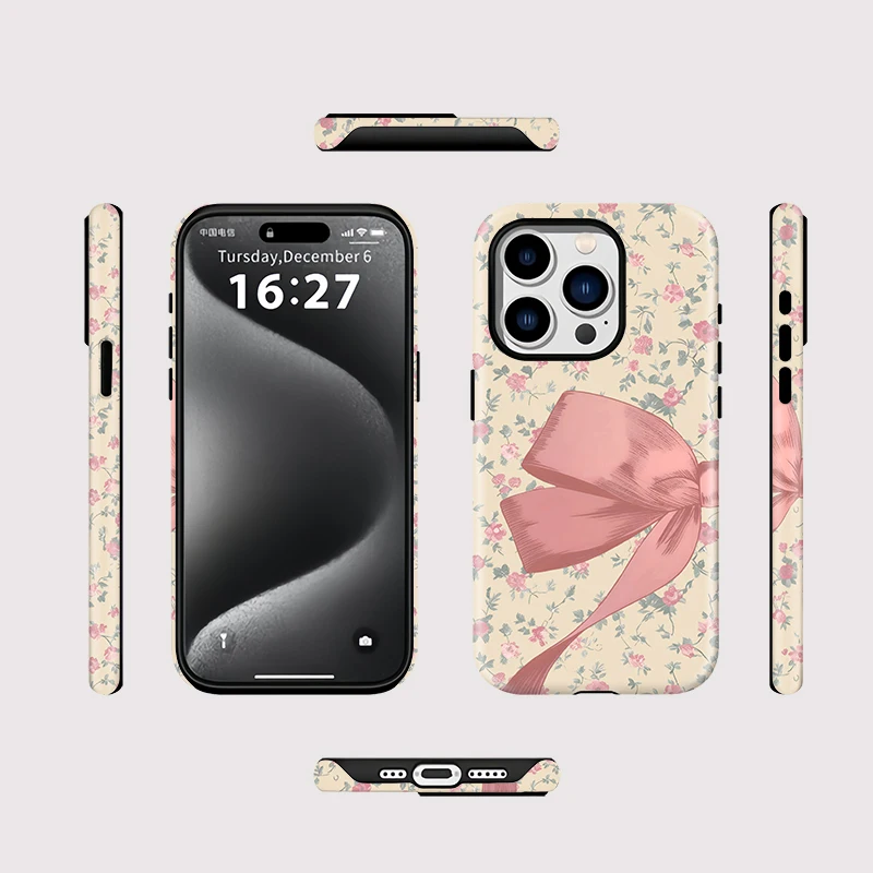 Floral Pink Bow Acrylic Case iPhone 16 - View 2
