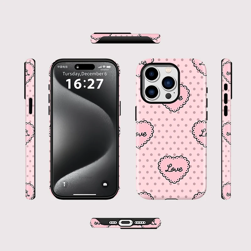 Love Heart Circular Dots 2-in-1 Case iPhone 15 Pro Max - View 2