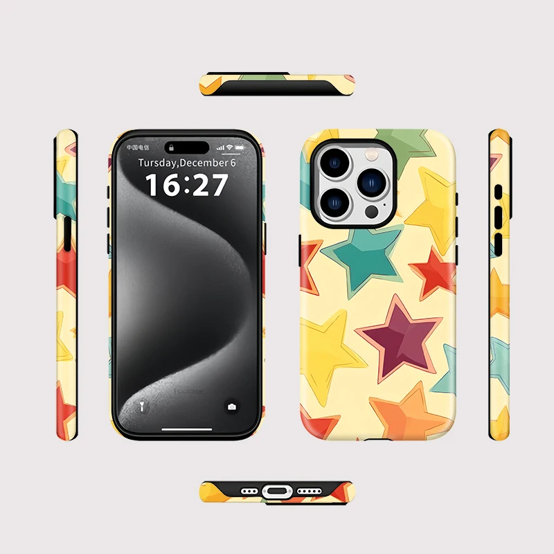 Colorful Stars Matte Case iPhone 16 Pro - Back View