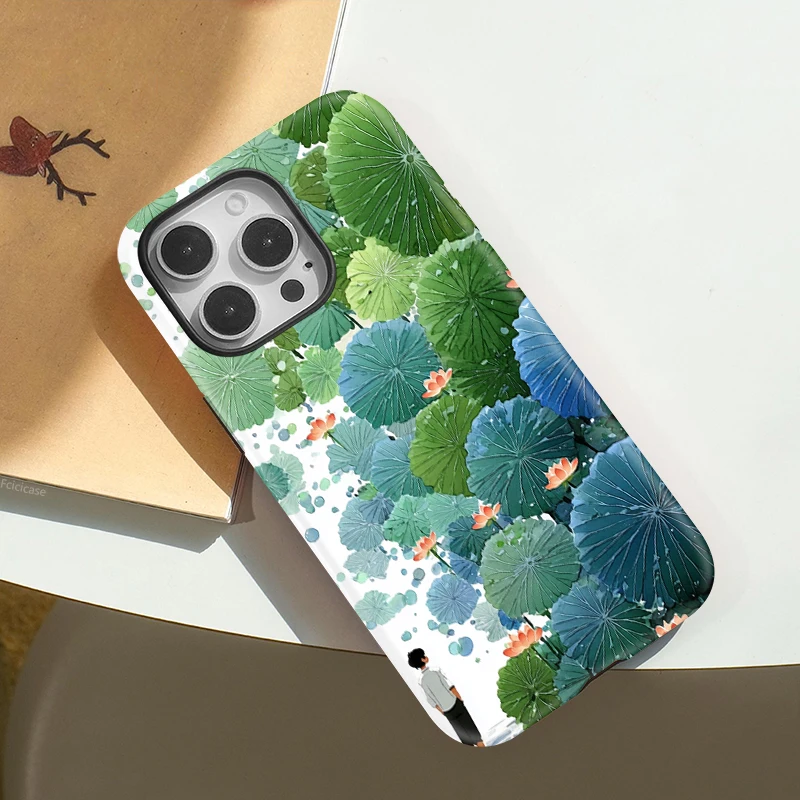 Lotus Oil Painting Shockproof Case iPhone 16 Plus - View 3