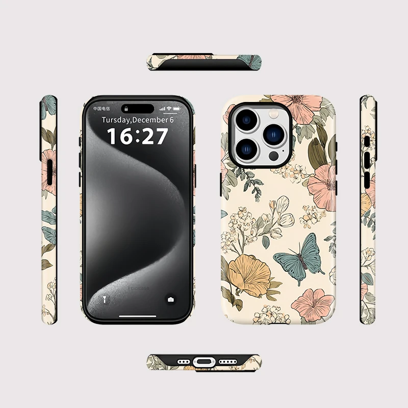 Flower Butterfly Matte PC Case iPhone 15 Pro Max - View 2