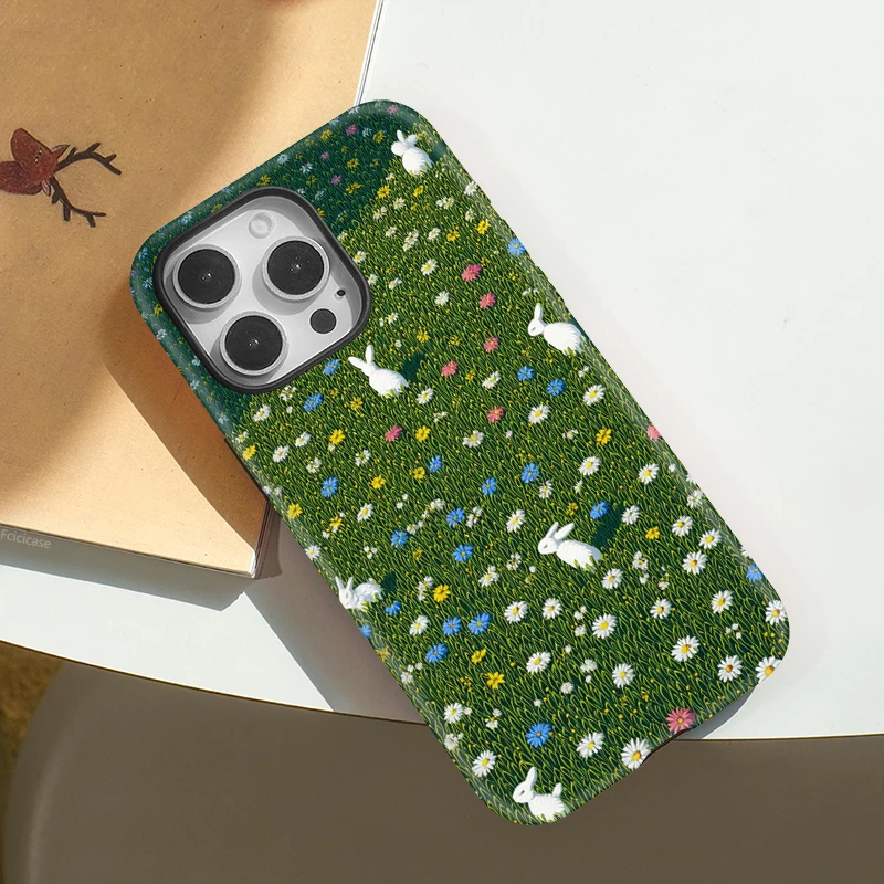 Flower Cute Rabbit Acrylic Case iPhone 15 Plus - View 3