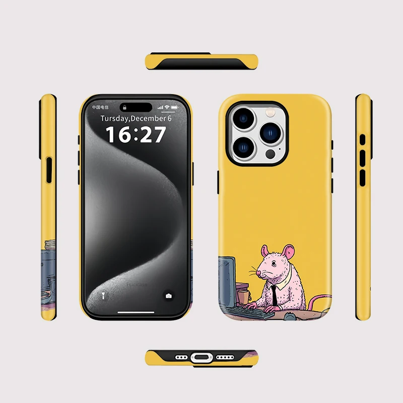 Cute Working Mouse 2-in-1 Case iPhone 15 Pro Max - View 2