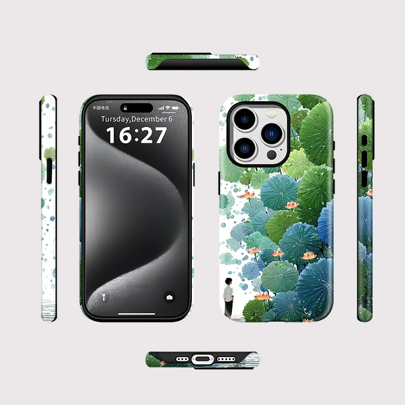 Lotus Oil Painting Shockproof Case iPhone 16 Plus - View 2