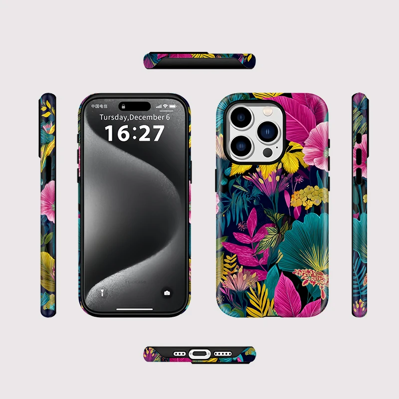 Floral Leaves Double-layer Luxury Case iPhone 15 Pro Max - View 2