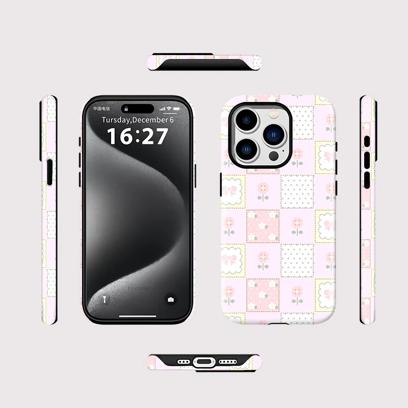 Cute Bow Knot Flower Grid Case iPhone 16 Pro Max - View 2