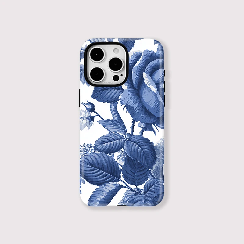 Blue Flower Print Magnetic Charger Case iPhone 15 Plus - View 1