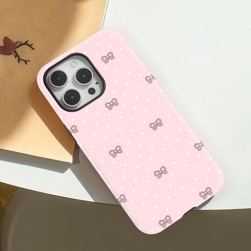 Bow Knot Print Two-in-One Shockproof Case - iPhone 15 Pro Max - View 3