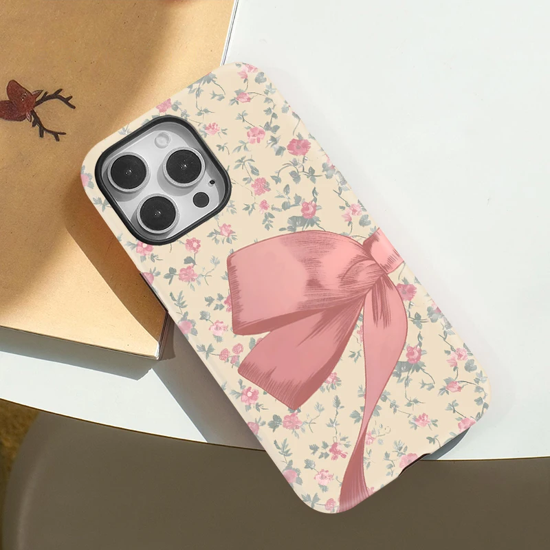 Floral Pink Bow Acrylic Case iPhone 16 - View 3