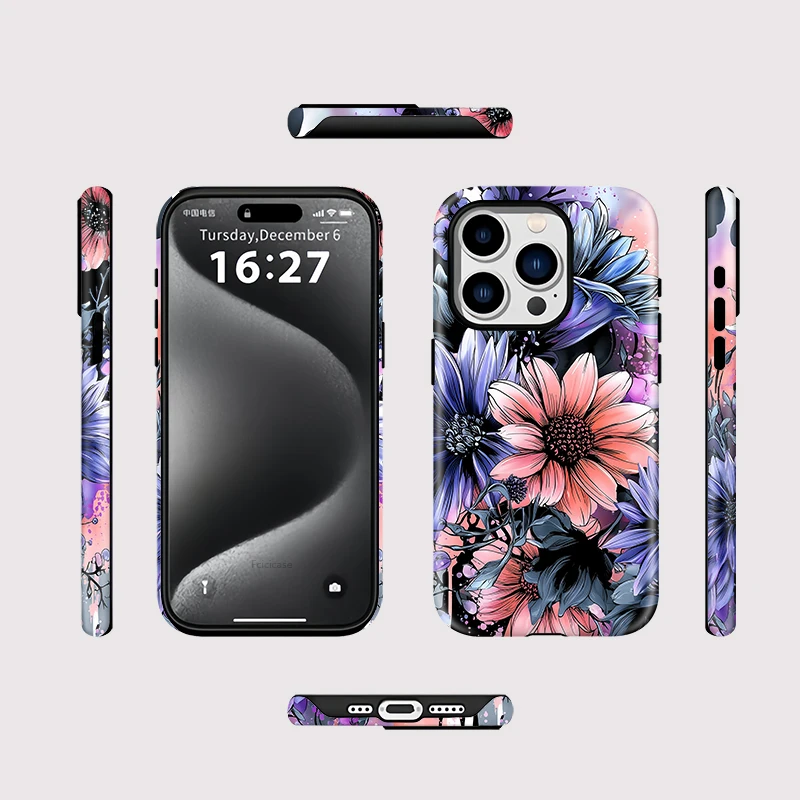 Fashion Flower Magnetic Charger Case iPhone 15 Pro Max - View 2