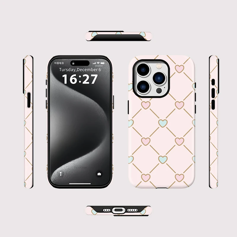 2-in-1 Love Heart Grid Case iPhone 16 Plus - View 2