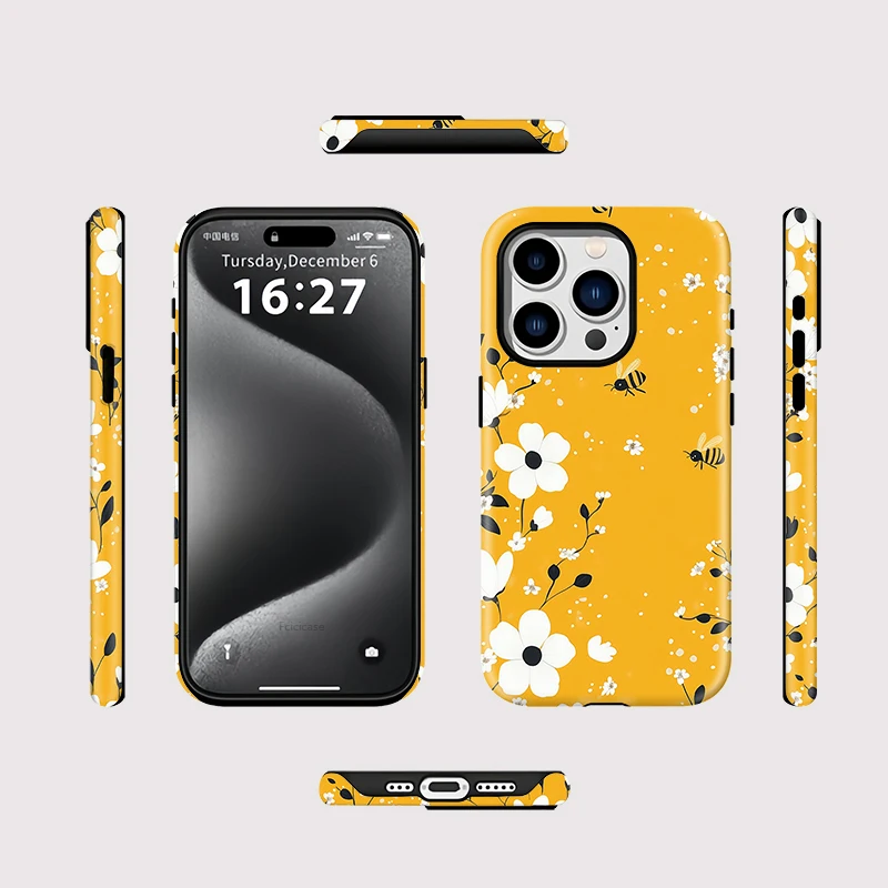 Cute Bee Flower Acrylic Case iPhone 16 Pro - View 2