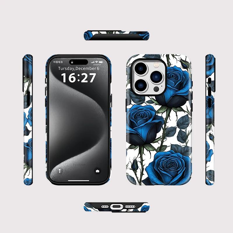 Luxury Armor Blue Rose Case iPhone 15 Pro Max - View 2