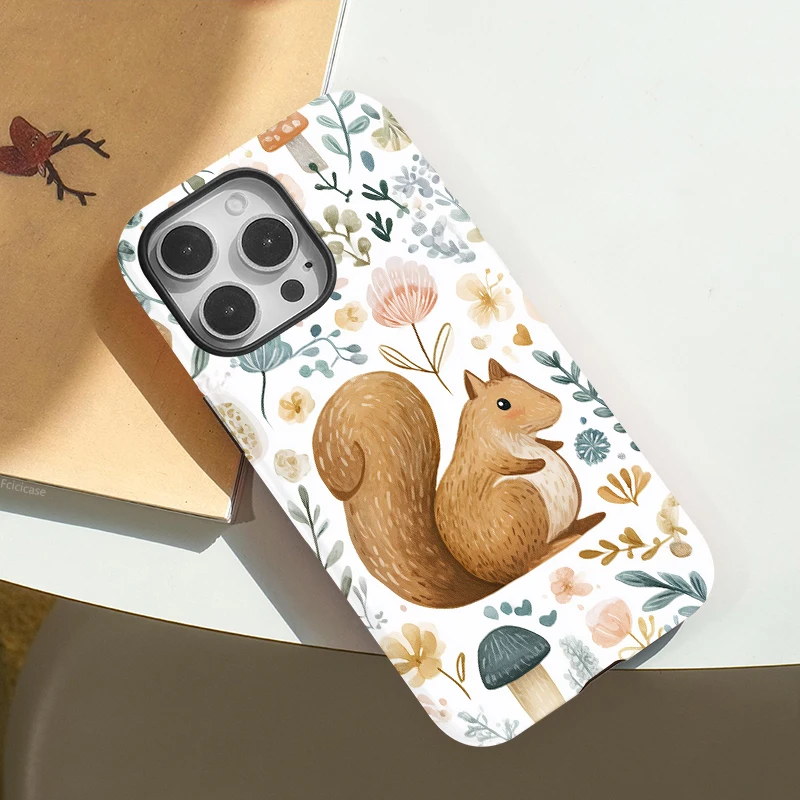 Cute Squirrel Flower Magnetic Case iPhone 16 Plus - View 3