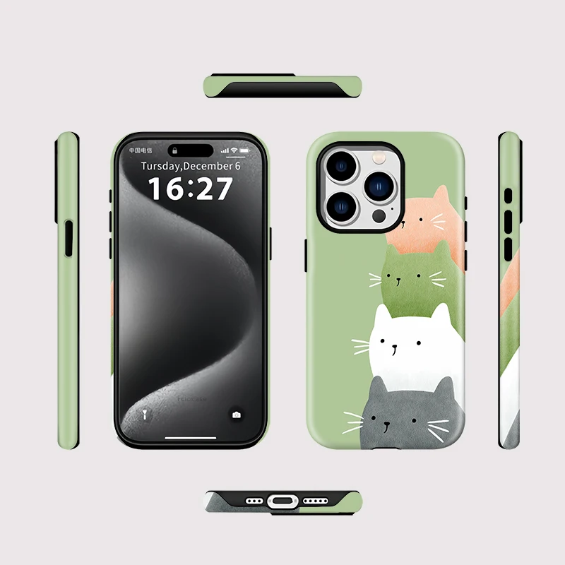 Cartoon Cats Shockproof Case iPhone 15 Pro - Back View