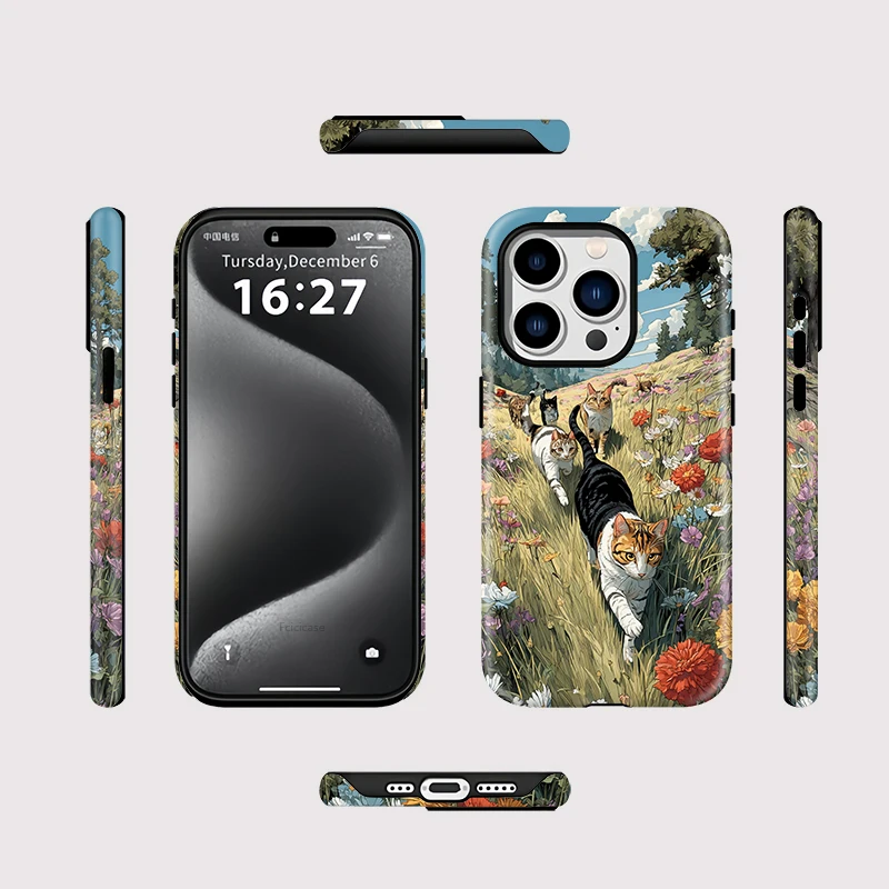Cute Cats Flower Magnetic Case iPhone 15 Pro Max - View 2
