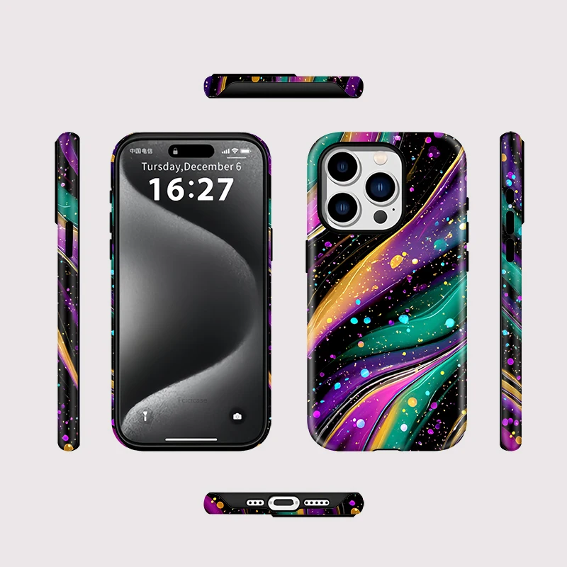 Colorful Lines Dots PC Bumper Case iPhone 16 Plus - View 2