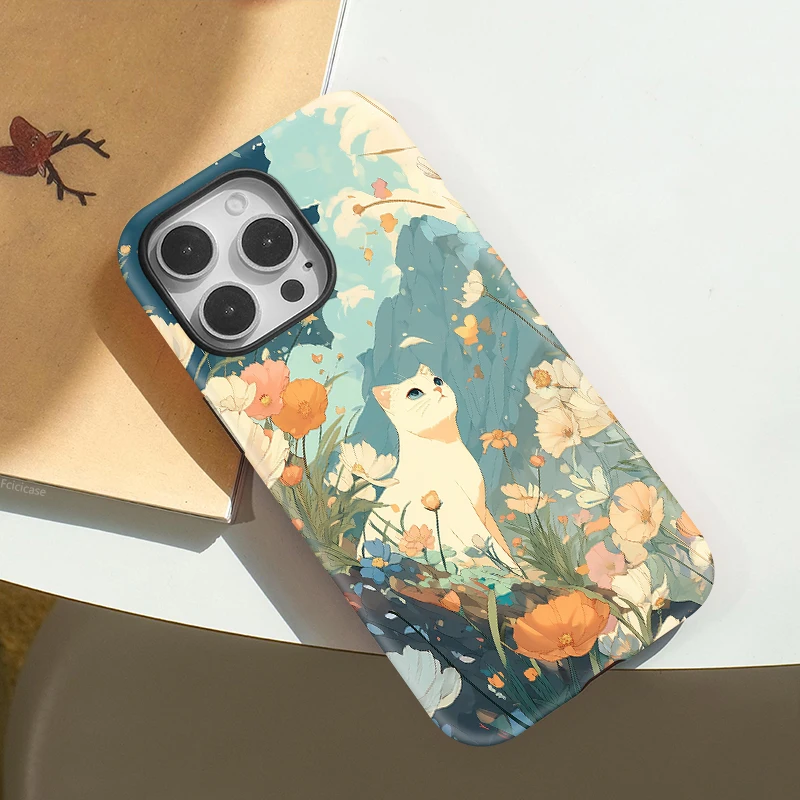 Two-in-One Flower Cat Shockproof Case iPhone 16 Plus - View 3