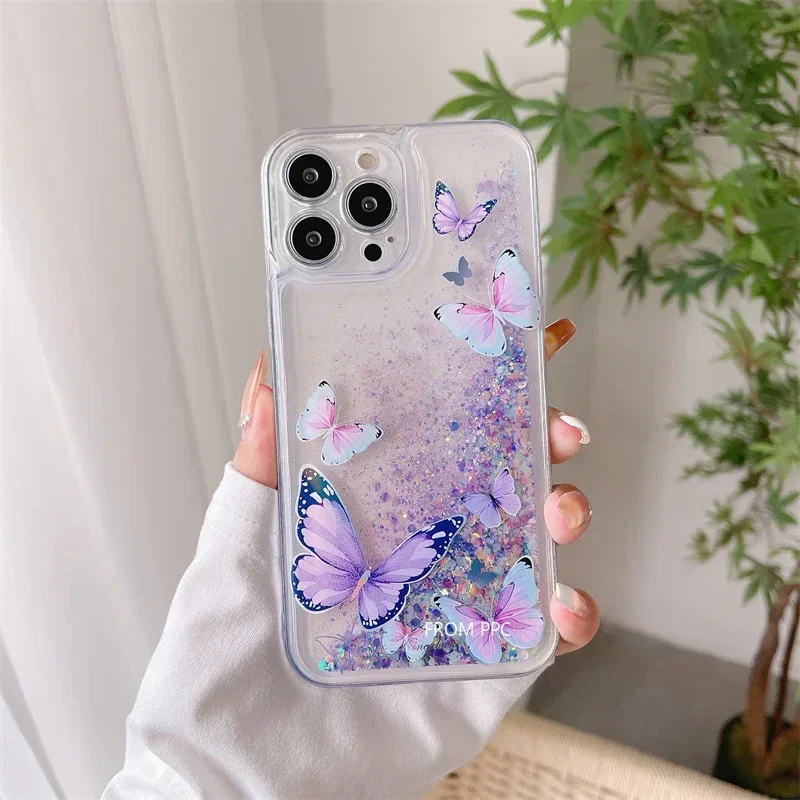 Butterfly Luminous Quicksand Case iPhone 16 Pro