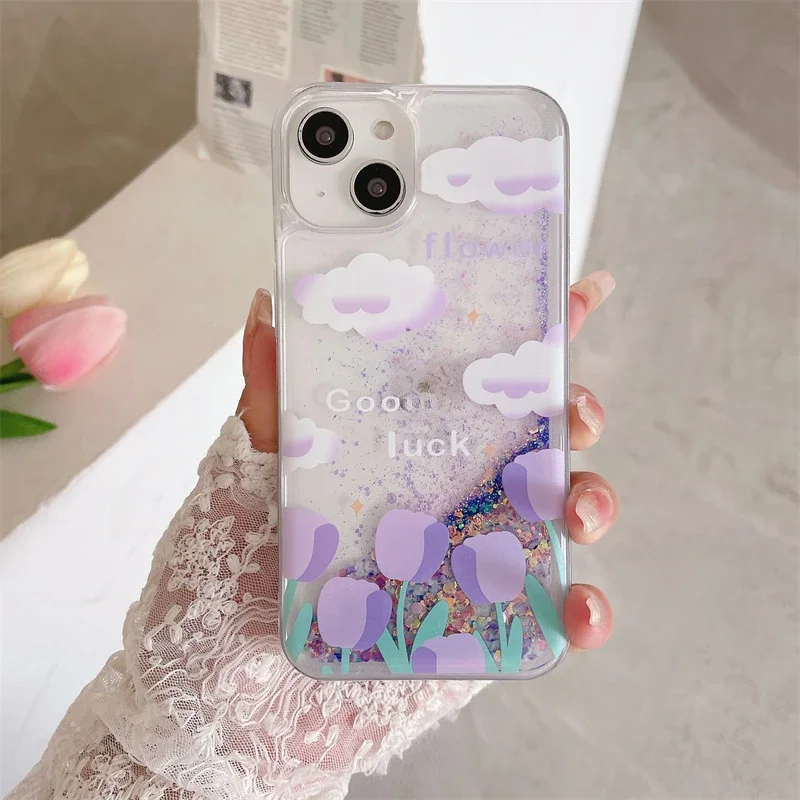 Tulip Glitter Quicksand Case iPhone 16 Pro Max